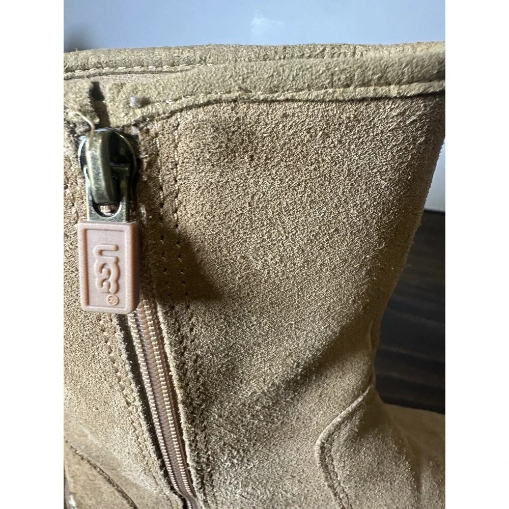 UGG Corene Chesnut Tan Suede‎ Side Zipper Lace Up Back Boots Youth 4